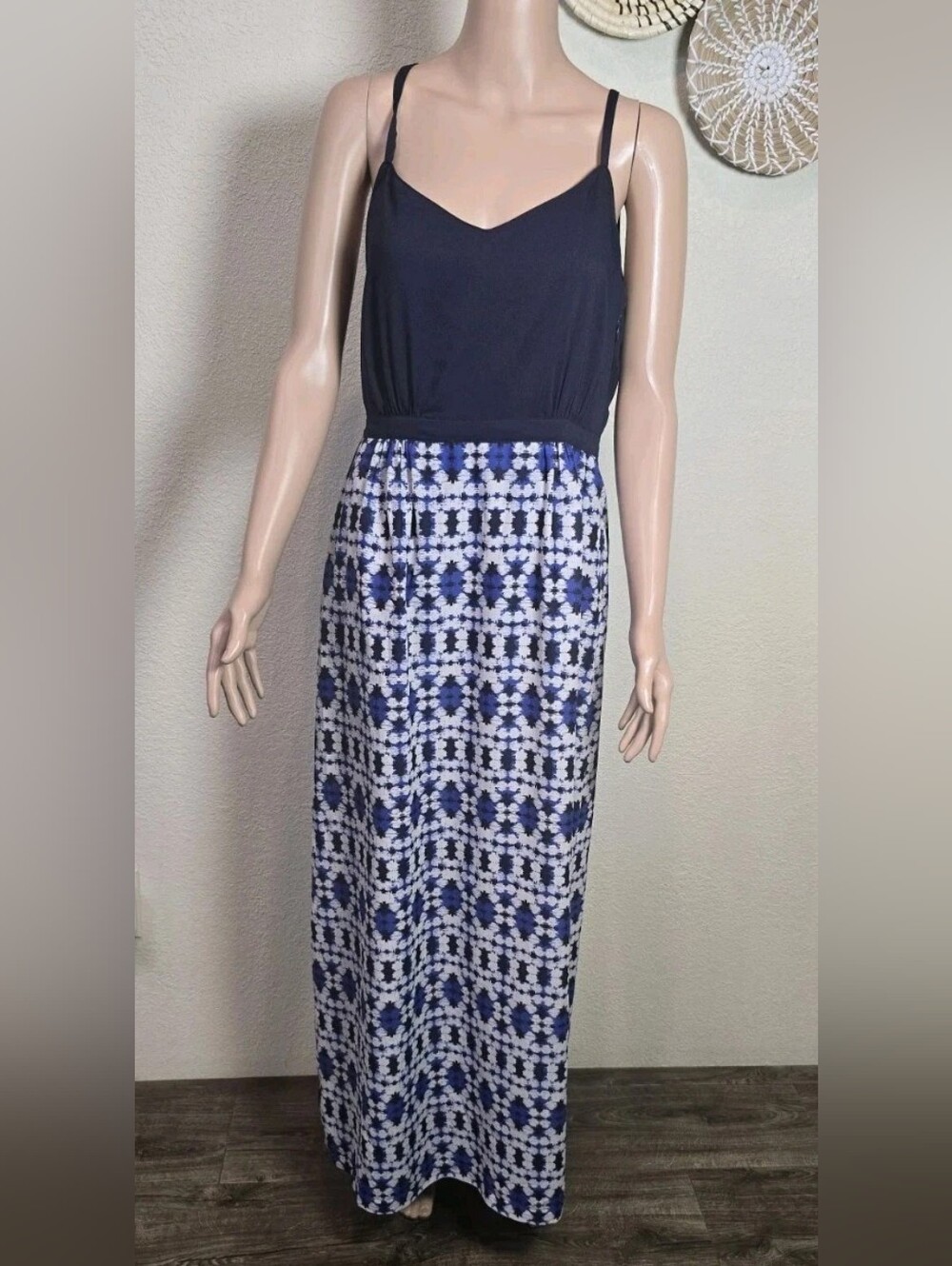 Navy & White Patterned Maxi Dress